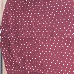 Bird pattern maroon button up dress shirt